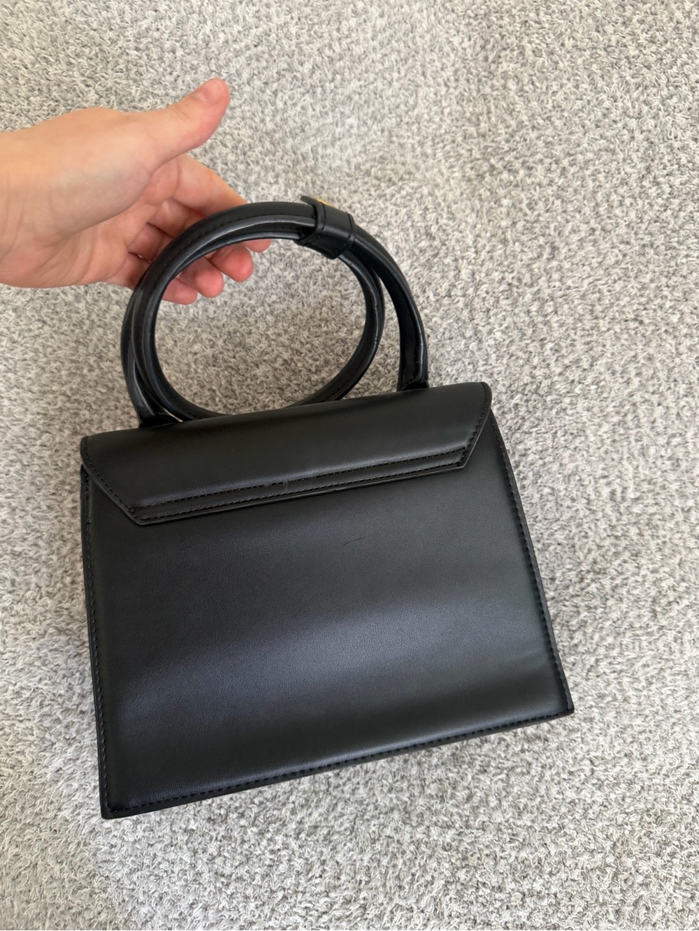 Jacquemus Black Leather Mini Top-Handle Bag with Gold Logo - Picture 9 of 12